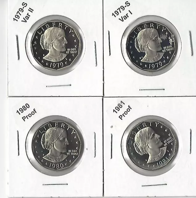 1981-1980-1979 S Type 1 & 2 Proof Susan B. Anthony Dollars - 4 Coin Proof Set