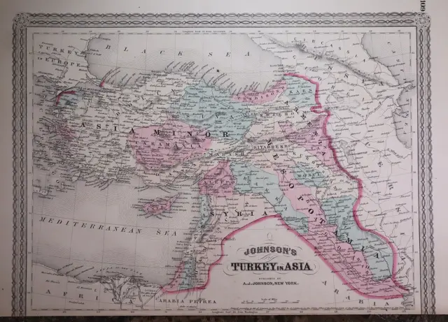 Old Antique 1872 A.J. Johnson Atlas Map ~ TURKEY in ASIA ~ (LG13x18)  -#1019