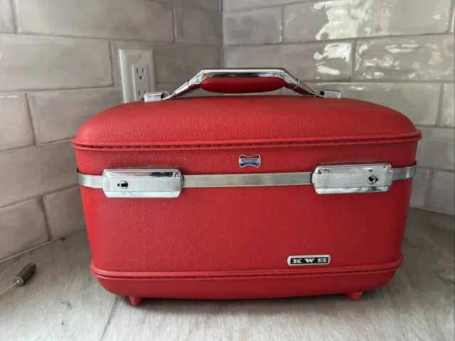 VTG American Tourister Tiara Red Hardshell Makeup Train Luggage Case