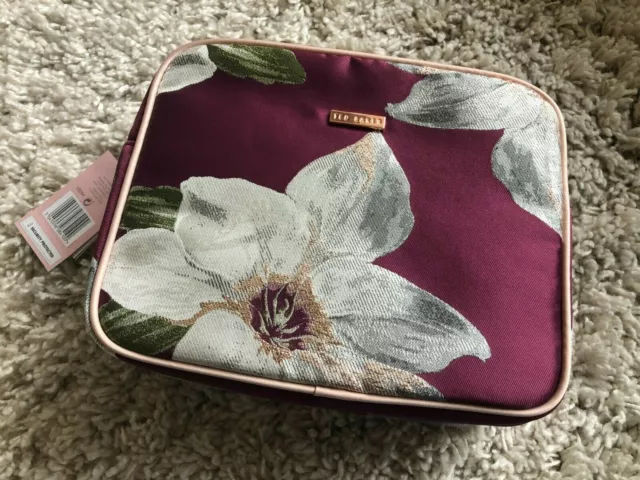 Ted Baker Burgundy Floral Cosmetic Makeup Bag New - no contents