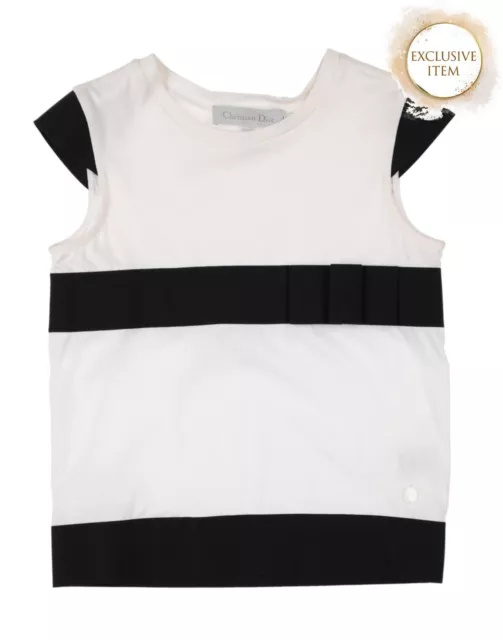 RRP€161 CHRISTIAN DIOR T-Shirt Top Size 8Y Striped Bow Made in Portugal