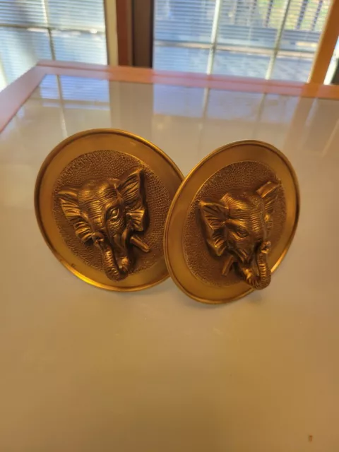 PAIR Heavy Brass Metal Elephant Head 5 inch Curtain Tie Back - Wall Mounted