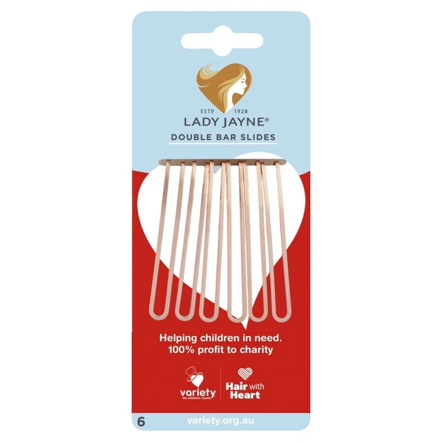 Lady Jayne Double Bar Slides 6 Pack Assorted Metallic Hair Pins 17028