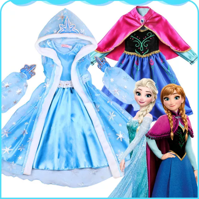 Girls Frozen Queen Elsa Anna Fancy Dress Princess Party Cosplay Costume Outfit