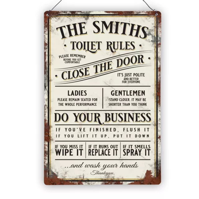 Personalised Toilet WC Sign Wall Door Decor Plaque Vintage Shabby Chic 200x305mm 3