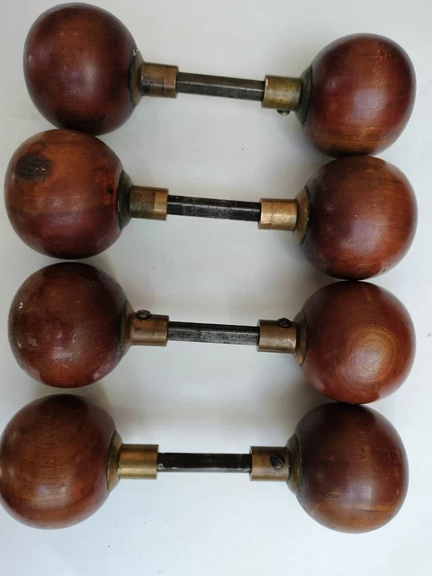 Vintage Door Knobs, Set Of 4, Cherry Wood