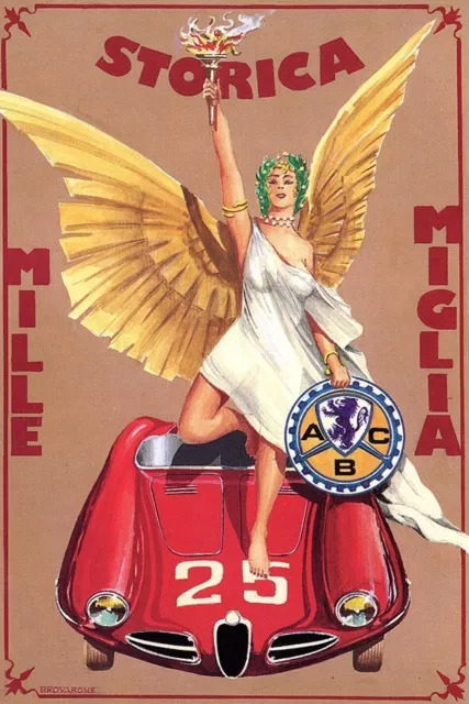 Poster Manifesto Locandina Pubblicitaria Stampa Vintage Automobili Mille Miglia