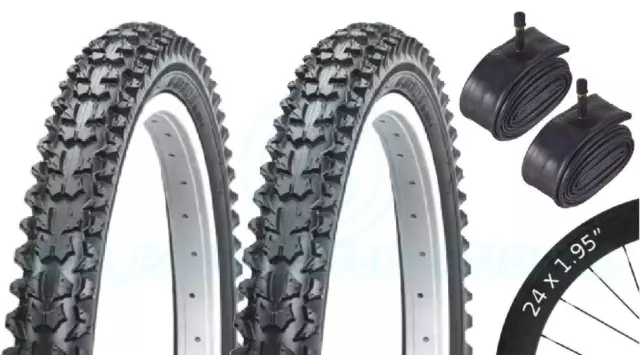 2 Bicycle Tyres Bike Tires - Mountain Bike - 24 x 1.95 - With Schrader Tubes