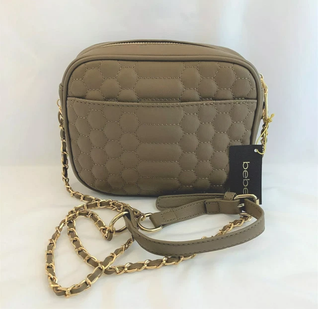 bebe Quilted Brown Faux Leather Chain Strap Small Crossbody  Bag Purse NWT