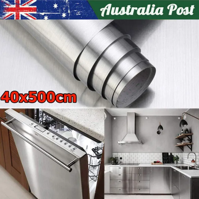 5m Self Adhesive Stainless Steel Brushed Contact Paper Vinyl Home Decor Film