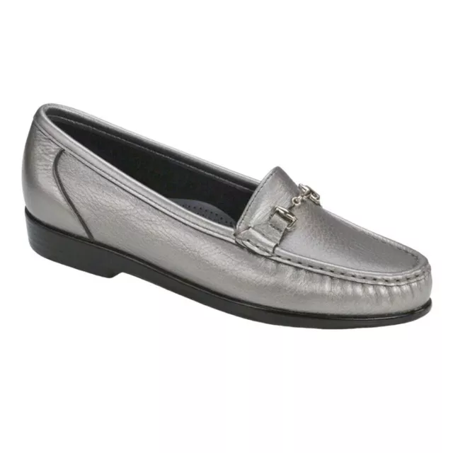 Sas Metro Slip On Loafer In Pewter Silver Horsebit Loafers Women Size 9.5