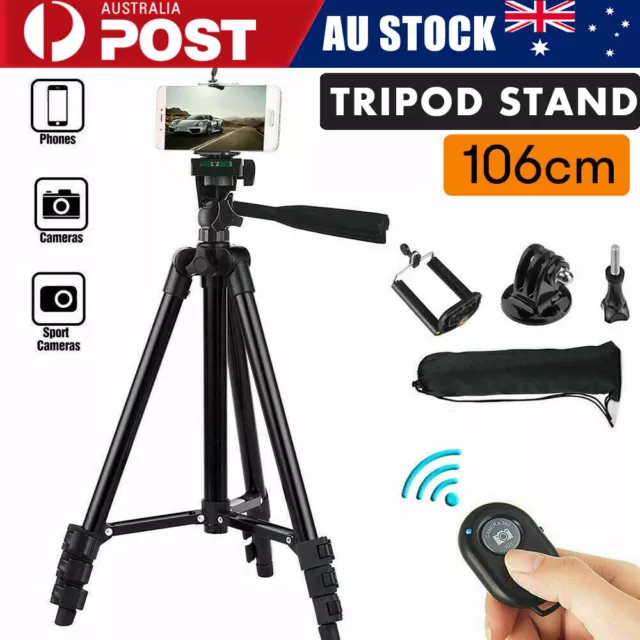 Professional Camera Tripod Stand Mount Remote + Phone Holder for iPhone Samsung