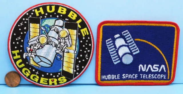 NASA PATCH Pair vtg Hubble HUGGERS Space Telescope Mission Crew ASTRONAUTS