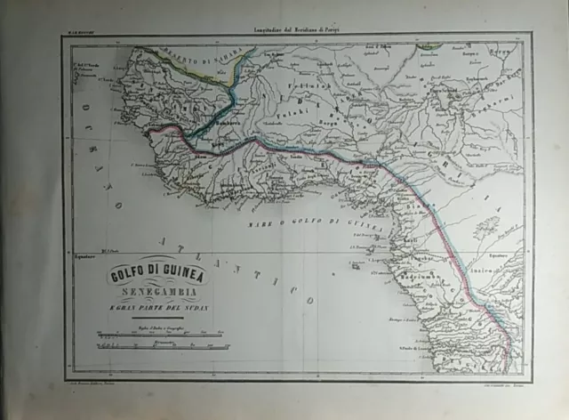 Antica mappa Africa Golfo Guinea Senegal 1864