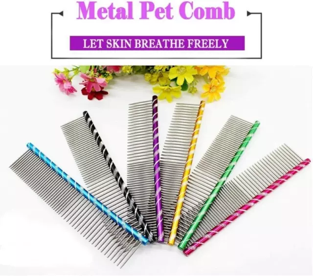 Pet Dog Cat Double Row Teeth Hair Grooming Comb Metal Brush Fur Rake Tool