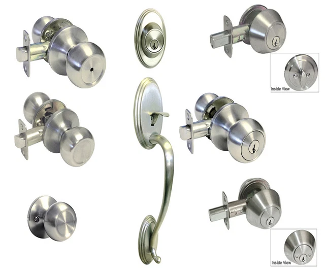 Satin Nickel door knob round entrance privacy passage deadbolt Brushed locks key