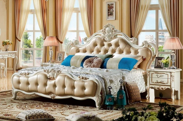 Baroque Chambre à Coucher 3tlg. Set Lit + 2x Consoles Table D'Appoint Lits