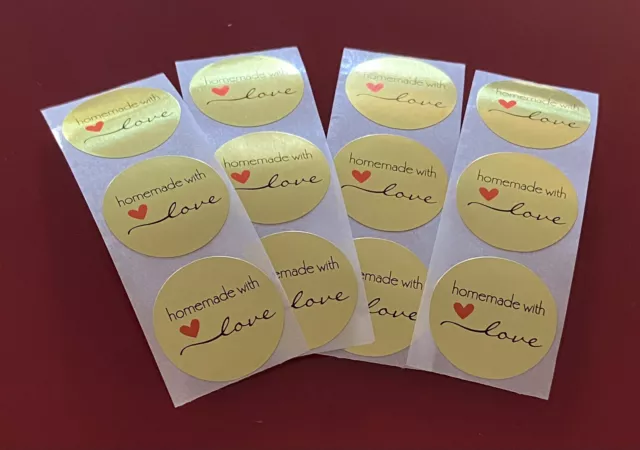 50x Gold Homemade With Love Stickers Labels Gift Food Craft Box Business Foiled