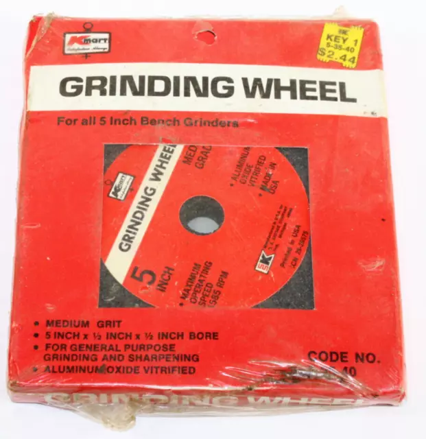 Kmart 5" Grinding Wheel Medium Grit 1/2" Bore Hole New Old Stock NOS 1970's