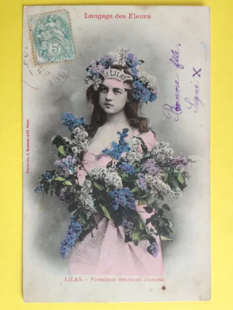 cpa 1900 BERGERET & Cie NANCY Langage des Fleurs LE LILAS à Christiane ARNOULT