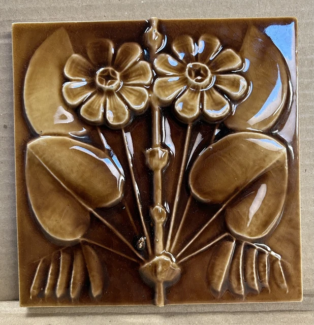 antique Art Nouveau J + JG Low 6” tile Victorian fireplace flower
