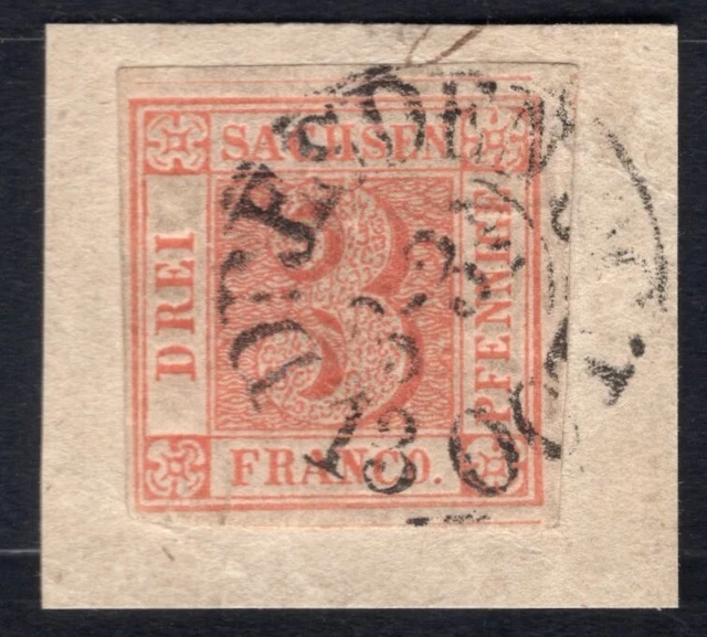 Sachsen 1850, Mi.Nr 1a, gestempelt auf Briefstück, Dresden mit Attest