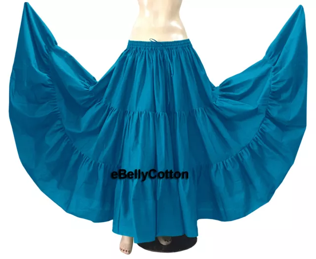 Dodger Blue Skirt 10 Yard 3 Tiered maxi Cotton Gypsy Belly Dance Tribal Flamenco