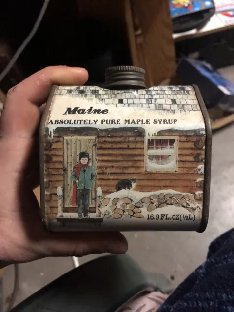 Vintage 1984 Vermont Maine Absolutely Pure Maple Syrup Tin 16.9 oz 3.75”Wx4”T