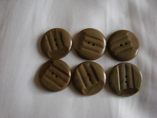 Lot De 6 Boutons Plats Vintage Marron Clair - 2 Trous - En Plastique - Pour Couture Et Customisation