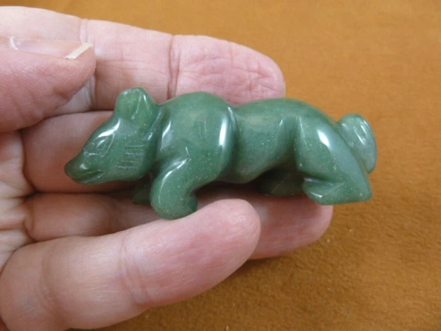 (Y-FOX-701) green FOX WOLF wild dog gemstone carving Figurine I love sly foxes