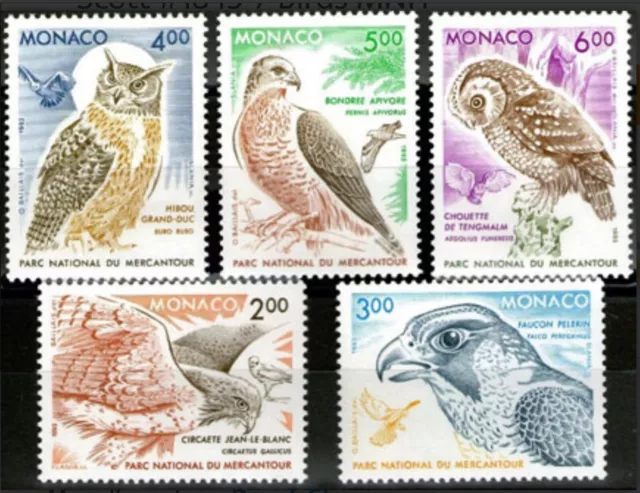 Monaco #YT1855-YT1859 MNH 1993 Birds Owl Hawk Falcon Buzzard Eagle [1843-1847]