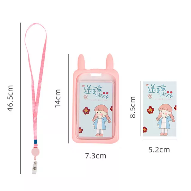 Cute Cat Ear ID Card Holder Retractable Reel Lanyard Credit Cover Case Kids Gift 2