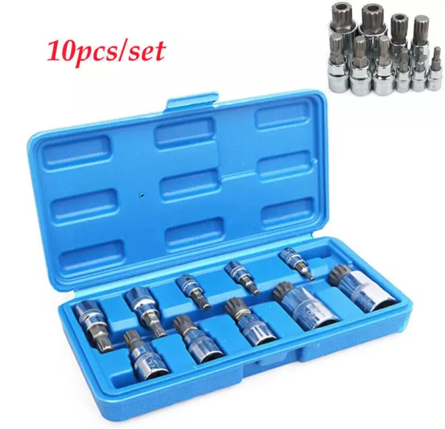 10Pcs Bit Socket Set  12 Point MM Triple Square Spline Tamper Proof Bits