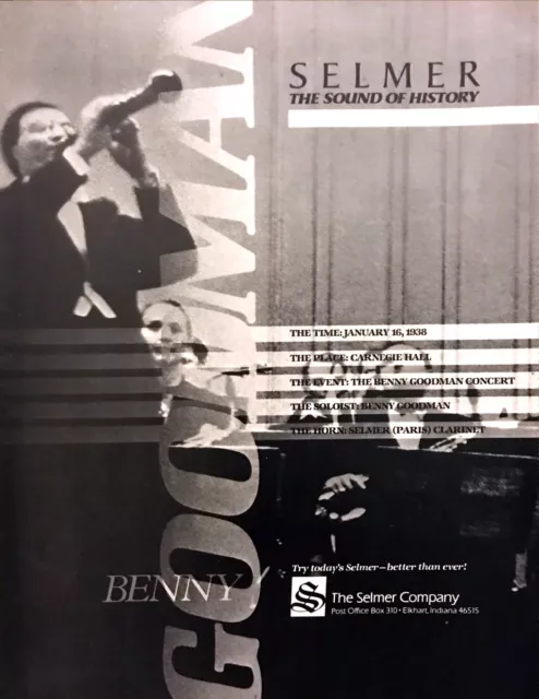 1938 Clarinetist Benny Goodman at Carnegie Hall photo 1984 Selmer print ad