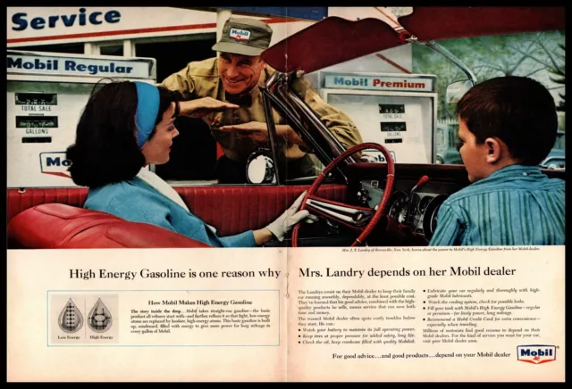 1964 Mobil High Energy Gasoline Service Station Attendant Hat 2-Page Print Ad