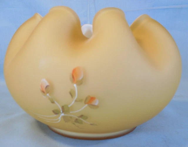 Fenton Glass Lg Wright ~ Honey Amber Satin Cased Glass Rose Bowl Signed Painted