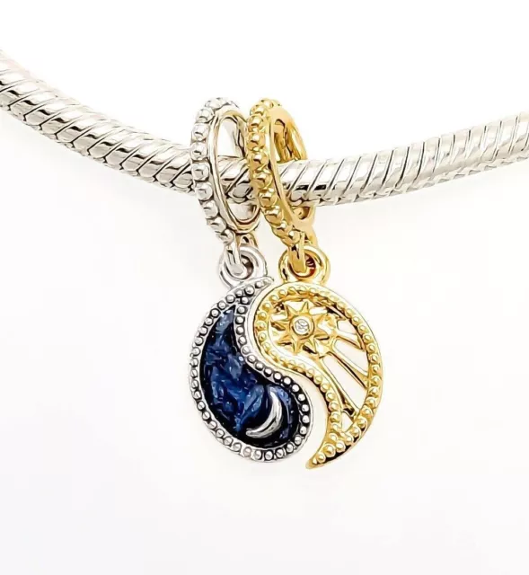 New 100% Original PANDORA Brand 762678C01 Splittable Sun & Moon Dangle Charm