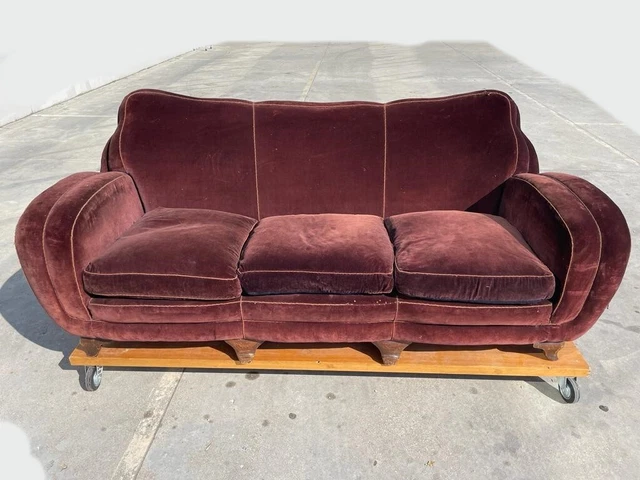 Divano velluto bordeaux stile Guglielmo Ulrich anni '40 Lungo 200cm