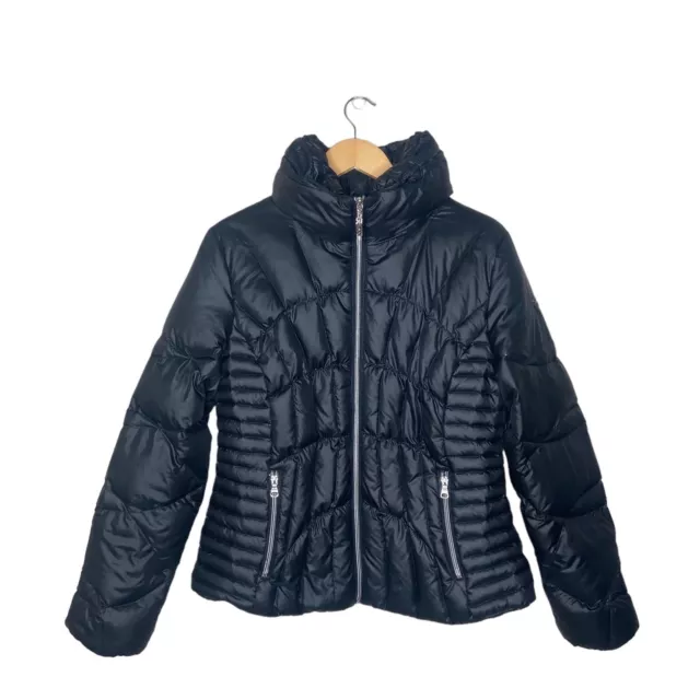 Guess Women’s Jacket Size L Quilted Down Feather Puffer Black Zippered Pockets