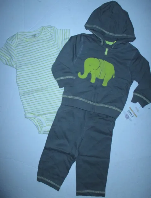 NEW NWT Carter's Grey Elephant Cardigan Bodysuit Pants Set Baby Boys 9 months
