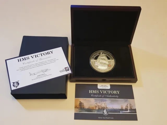 HMS Victory 2015 .925 Silver Proof 5oz Guernsey £10 Coin + Salvaged Insert