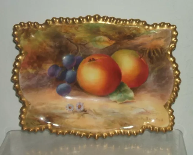 Royal Worcester Hand Painted Fruit Rope Edge Dish Signed Rushton - Date.1930