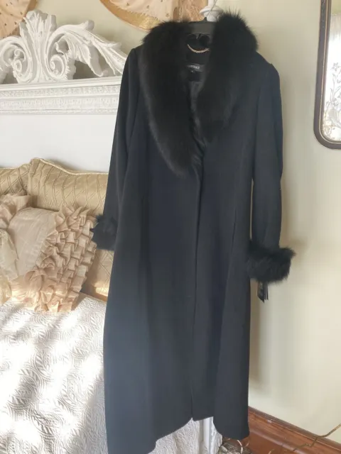 Women’s NWT Blue Fox Fur & Wool Black Coat Ellen Tracy $780 Sale Price Size 4