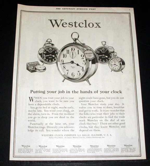 1925 Old Magazine Print Ad, Westclox Big Ben, You Trust Your Job To Your Clock!