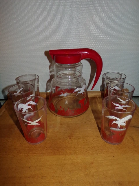 Service à orangeade vintage en verre ambré - 1 carafe + 4 verres - Made