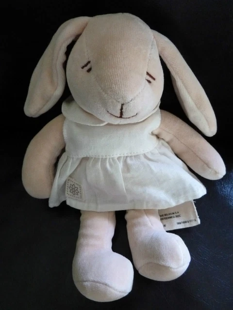 P4. DOUDOU PELUCHE SIMBA LAPIN  ROBE  beige orangé écru blanc 24 cms  - NEUF*