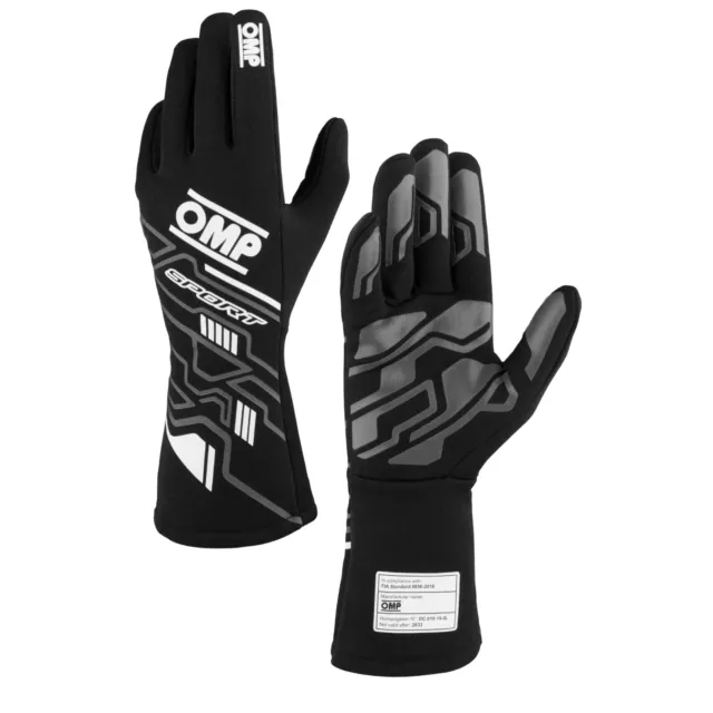 Omp Sport Fia 8856-2018 Gloves Black - White Nomex Fireproof Race / Track Car