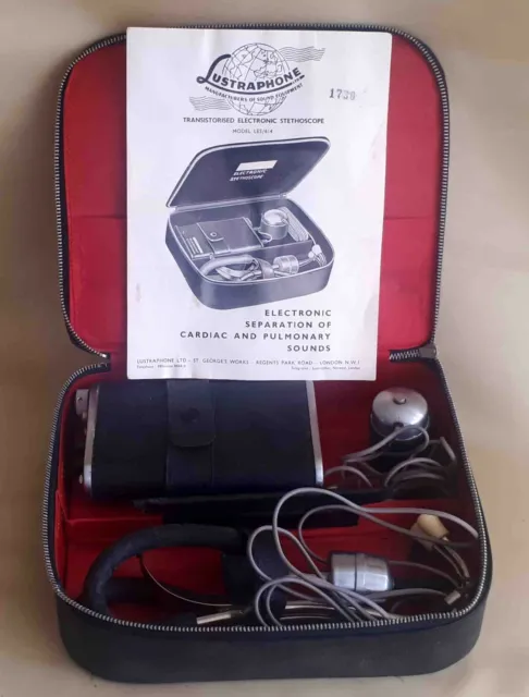 LUSTRAPHONE Transistorised Electronic Stethoscope Model Les/614  W/ Case