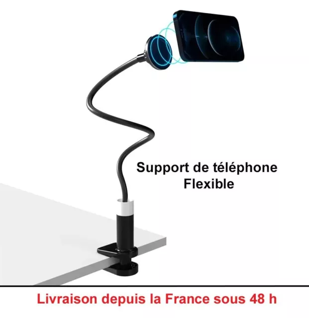 Support-téléphone aimanté iPhone flexible, Pince Polyvalente lit-bureau, table