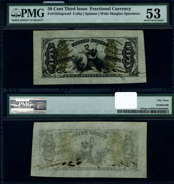 FR. 1355 sp 50 c. 3rd Issue Fractional Note Wide Margin Face PMG AU53